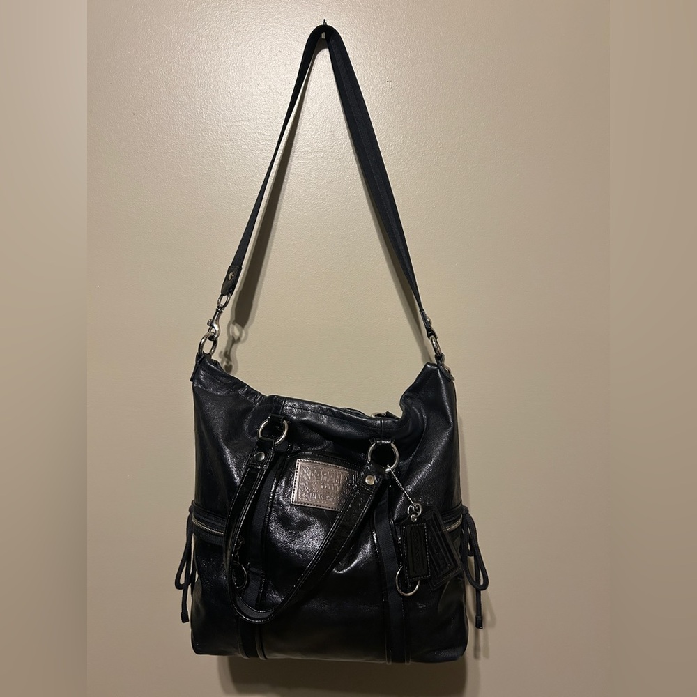 Coach Poppy Black Leather Shoulder Bag - Picture 2 of 11